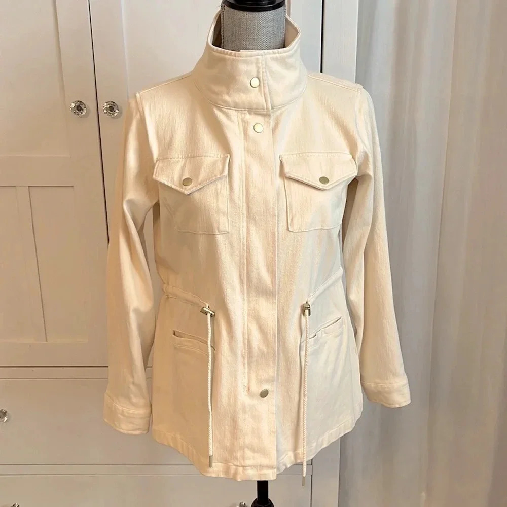 DG2 NWOT Diane Gilman Cream Twill Cargo Jacket, Size M